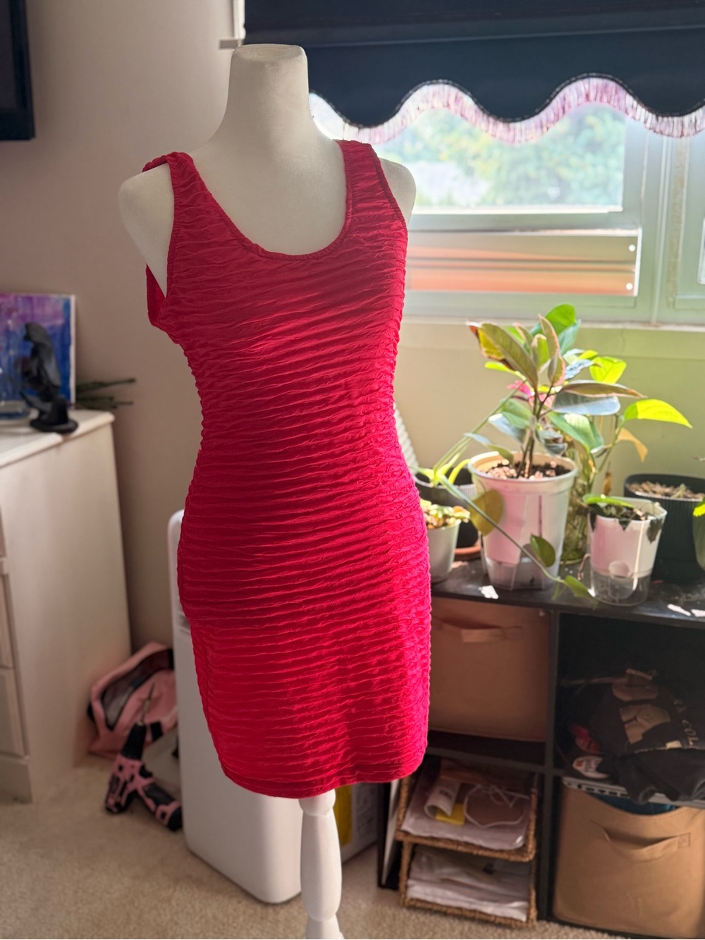 Forever 21 Hot Pink Textured Tank Mini Dress